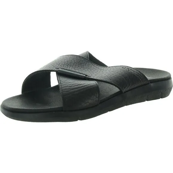 Mephisto Mens Black Criss-Cross Leather Slide Sandals Shoes New