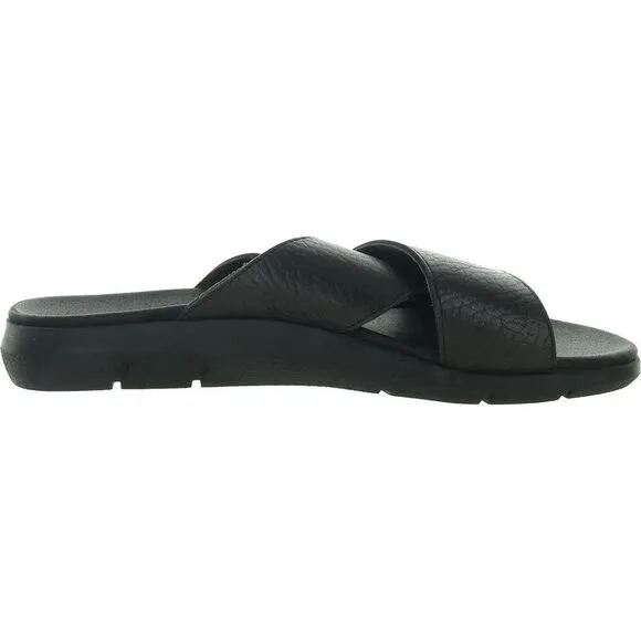 Mephisto Mens Black Criss-Cross Leather Slide Sandals Shoes New