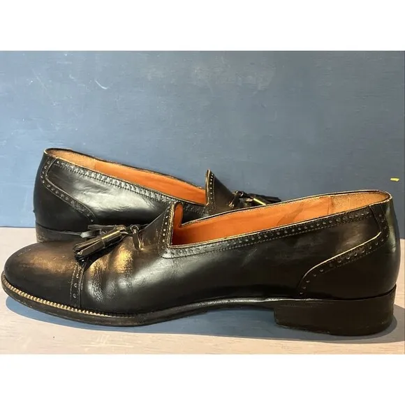 Mephisto Mens Size 8 D Loafers Dress shoes Slip on Black Leather Tassel Cool Air