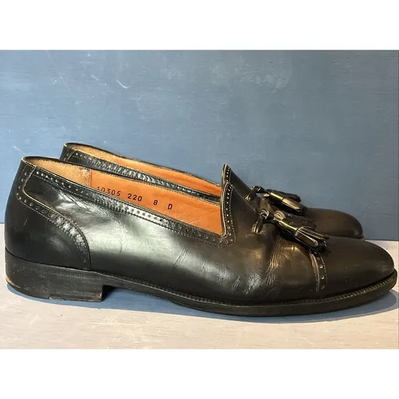 Mephisto Mens Size 8 D Loafers Dress shoes Slip on Black Leather Tassel Cool Air