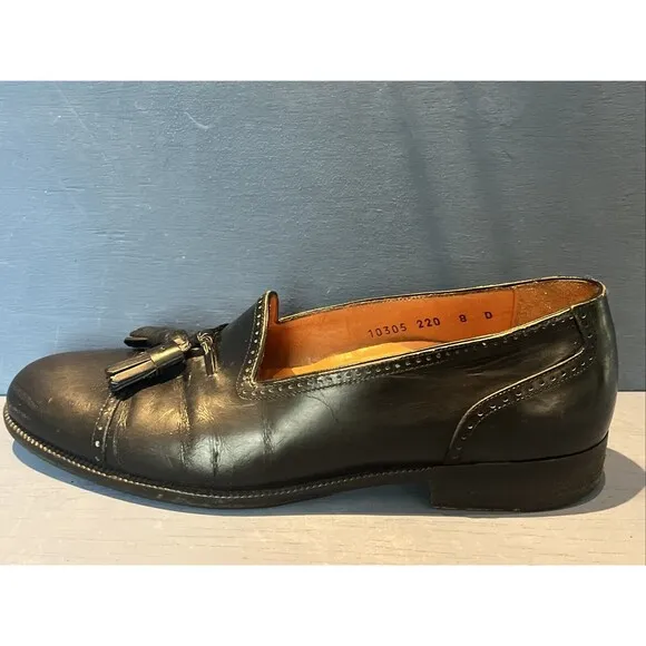 Mephisto Mens Size 8 D Loafers Dress shoes Slip on Black Leather Tassel Cool Air