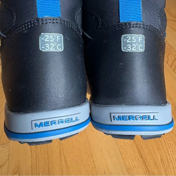 MERRELL BOOTS SNOW BANK WATERPROOF black blue Winter  Warm Youth Boys SIZE 6 6M