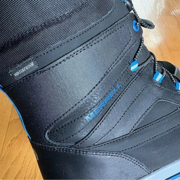 MERRELL BOOTS SNOW BANK WATERPROOF black blue Winter  Warm Youth Boys SIZE 6 6M