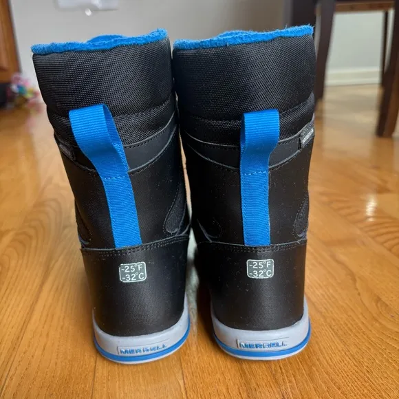 MERRELL BOOTS SNOW BANK WATERPROOF black blue Winter  Warm Youth Boys SIZE 6 6M