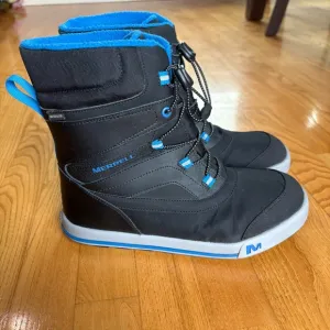 MERRELL BOOTS SNOW BANK WATERPROOF black blue Winter  Warm Youth Boys SIZE 6 6M