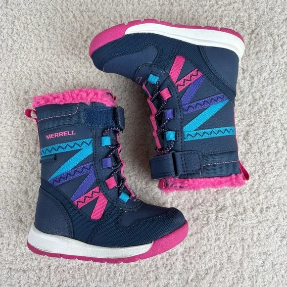 Merrell Boots Toddler Girls 5M Blue Pink Snow Crush 2.0 Waterproof Snow Boots