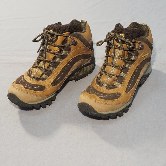 Merrell Boots Women 7 Brown Leather Ankle Vibrum Hiking Shoes Waterproof Outdoor