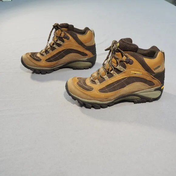 Merrell Boots Women 7 Brown Leather Ankle Vibrum Hiking Shoes Waterproof Outdoor