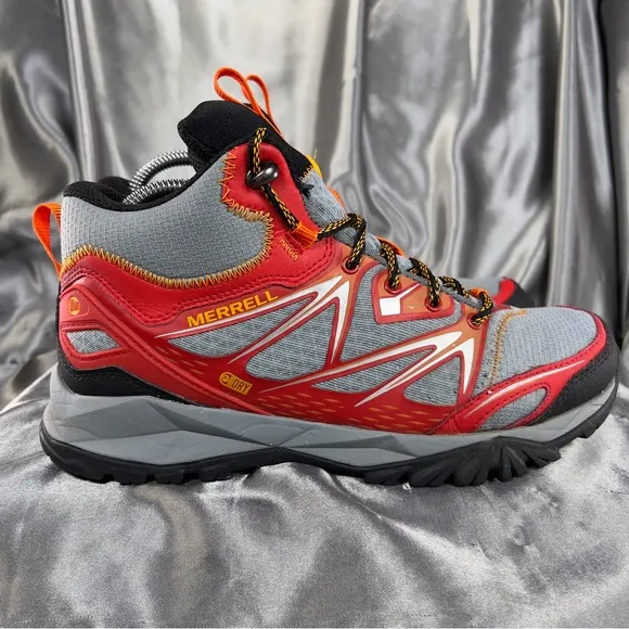 Merrell Men’s Capra Bolt Mid Waterproof Hiking Boots Bright Red Gray J35367 Sz 7