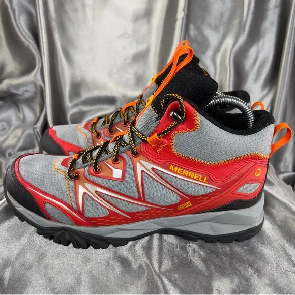 Merrell Men’s Capra Bolt Mid Waterproof Hiking Boots Bright Red Gray J35367 Sz 7