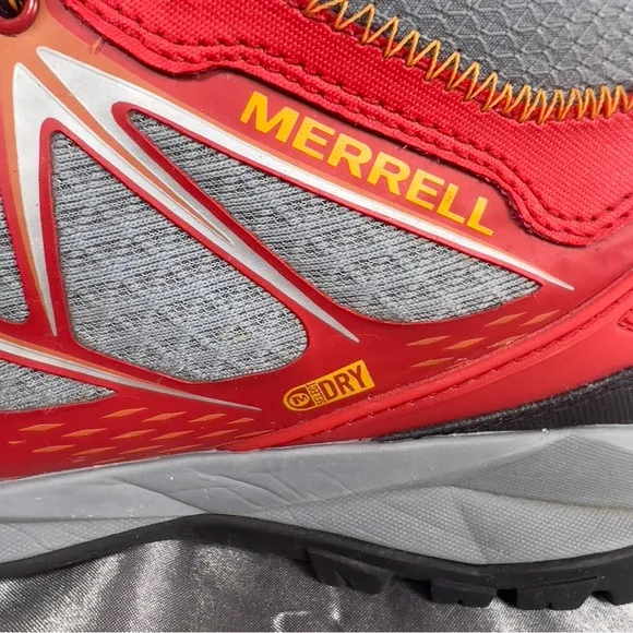 Merrell Men’s Capra Bolt Mid Waterproof Hiking Boots Bright Red Gray J35367 Sz 7