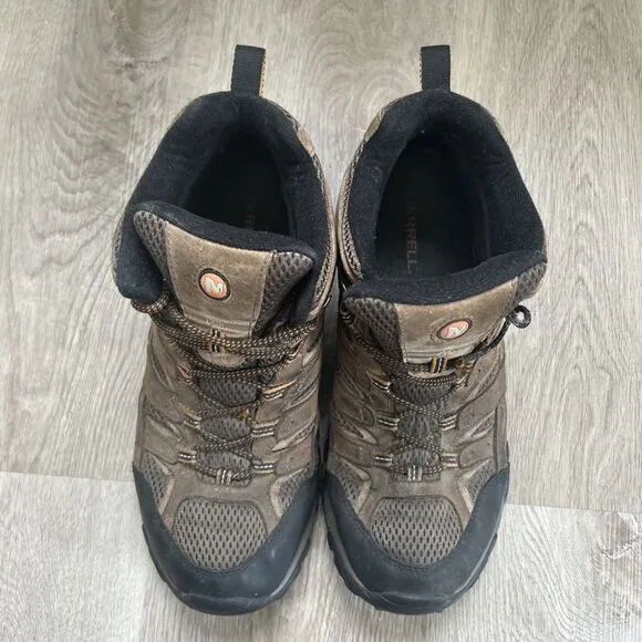 Merrell Moab 2 Men's 9.5 Mid Hiking Boots Wide Brown Waterproof Shoes BAD LACES
