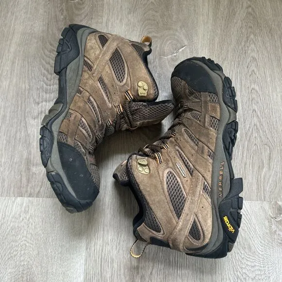 Merrell Moab 2 Men's 9.5 Mid Hiking Boots Wide Brown Waterproof Shoes BAD LACES