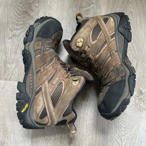 Merrell Moab 2 Men's 9.5 Mid Hiking Boots Wide Brown Waterproof Shoes BAD LACES