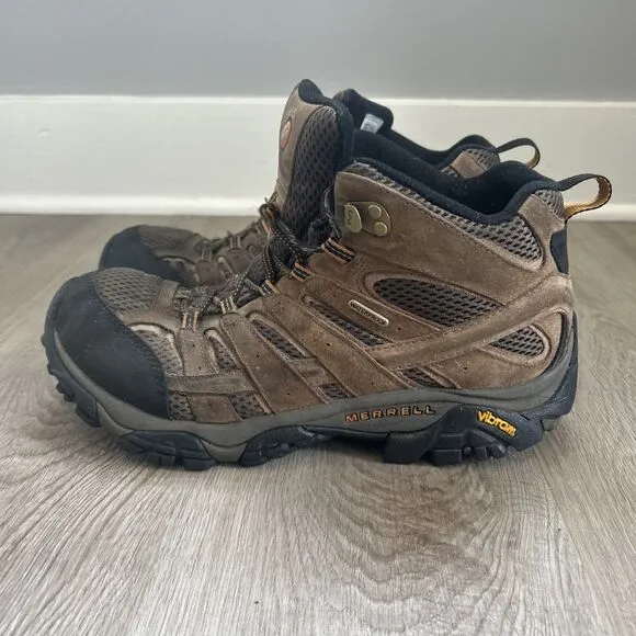 Merrell Moab 2 Men's 9.5 Mid Hiking Boots Wide Brown Waterproof Shoes BAD LACES