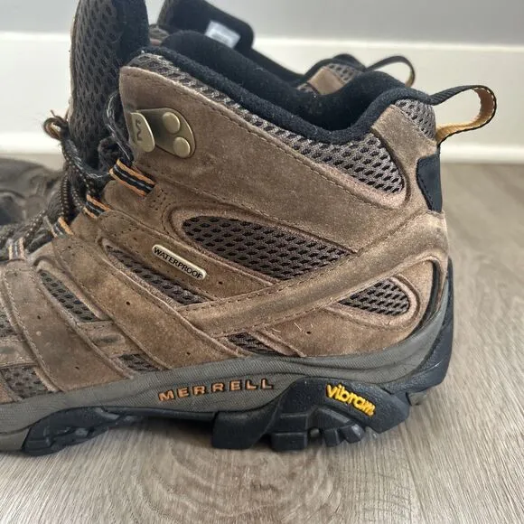 Merrell Moab 2 Men's 9.5 Mid Hiking Boots Wide Brown Waterproof Shoes BAD LACES