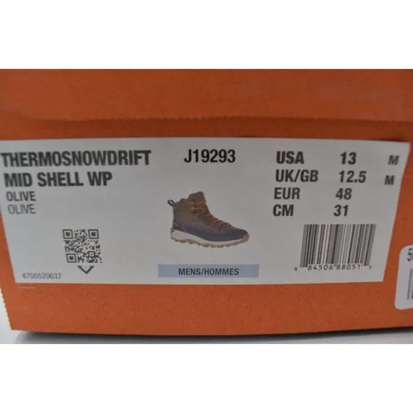 Merrell Mens Size 13 Thermo Snowdrift Mid Shell Waterproof Insulated Snow Boots