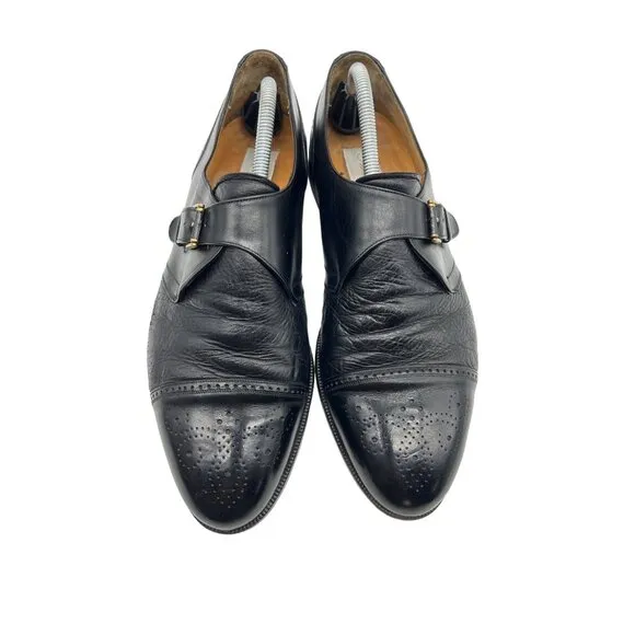 Mezlan Athens Cap Toe Black Leather Monk Strap Dress Shoes Men's Size 11