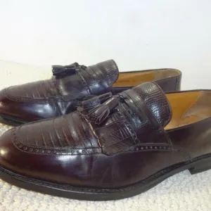 MEZLAN murcia men’s size 10M brown leather lizard tassled loafer shoes