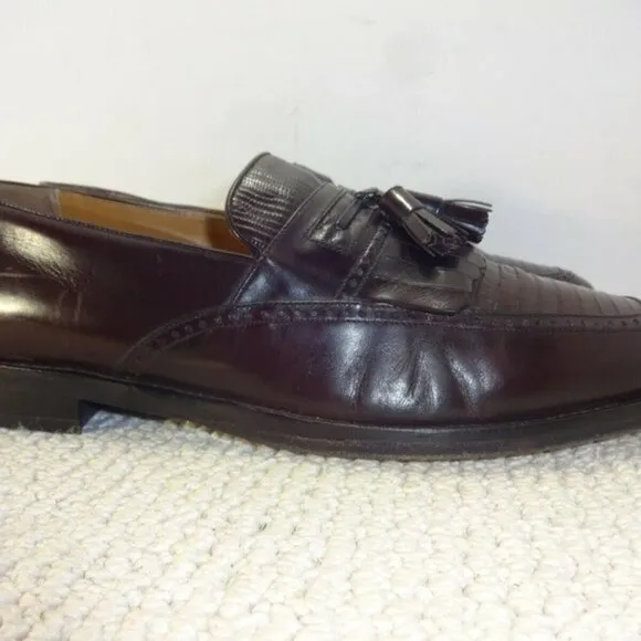 MEZLAN murcia men’s size 10M brown leather lizard tassled loafer shoes
