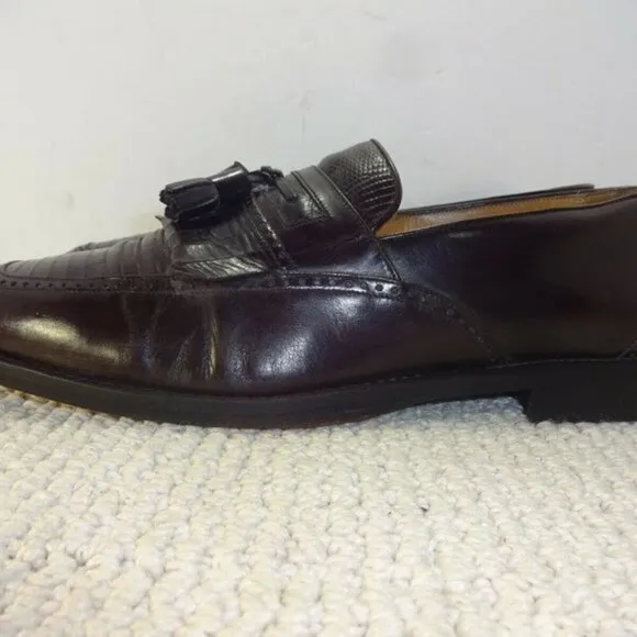 MEZLAN murcia men’s size 10M brown leather lizard tassled loafer shoes