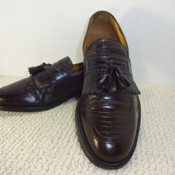 MEZLAN murcia men’s size 10M brown leather lizard tassled loafer shoes