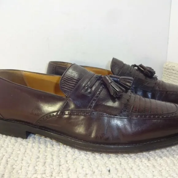 MEZLAN murcia men’s size 10M brown leather lizard tassled loafer shoes