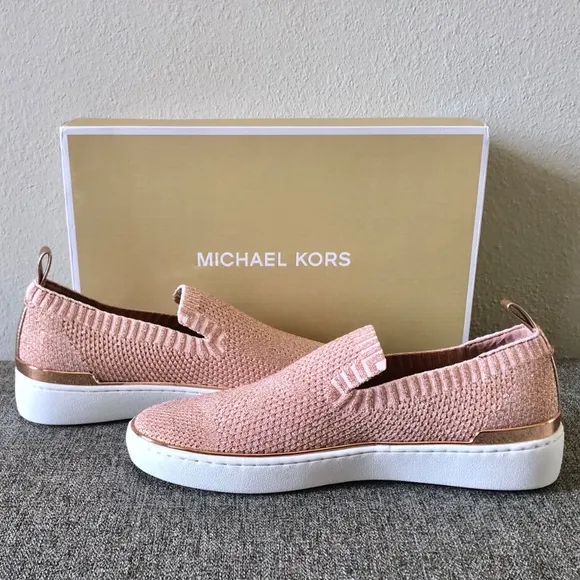 MICHAEL KORS Metallic Rose Gold Slip On Sneakers