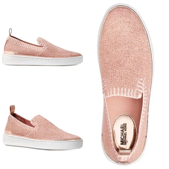 MICHAEL KORS Metallic Rose Gold Slip On Sneakers