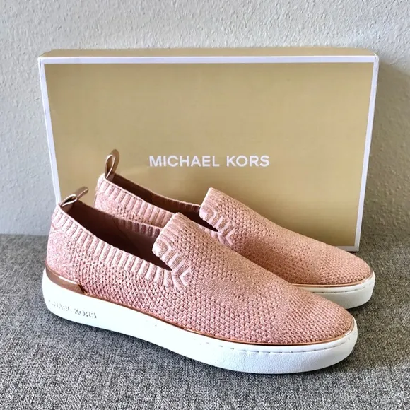 MICHAEL KORS Metallic Rose Gold Slip On Sneakers