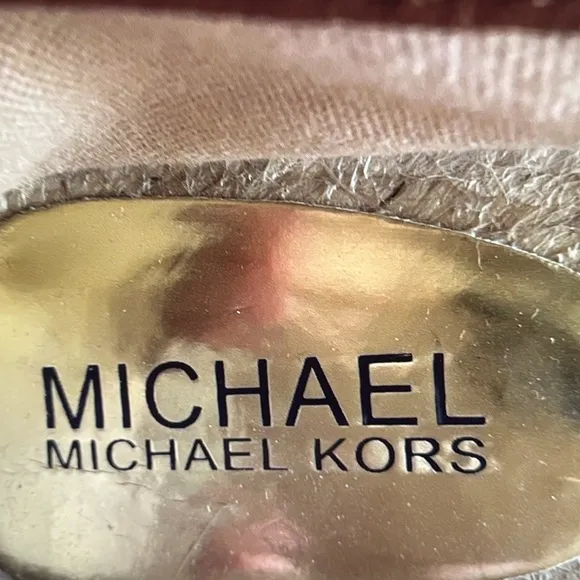 Michael Kors Slip On Meg Espadrilles Flats MK Logo Leather Trim Camel 9.5 Shoes