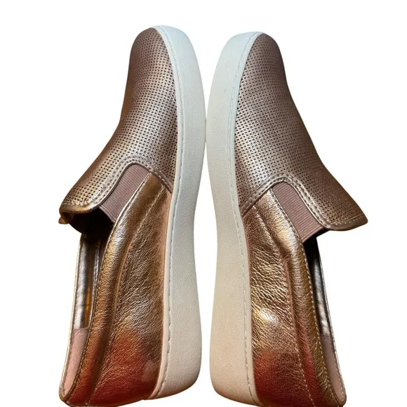 Michael Kors Slip-On Sneakers Women's 6.5M Metallic Bronze Leather MK Logo