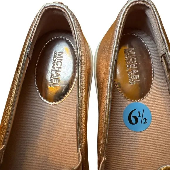 Michael Kors Slip-On Sneakers Women's 6.5M Metallic Bronze Leather MK Logo