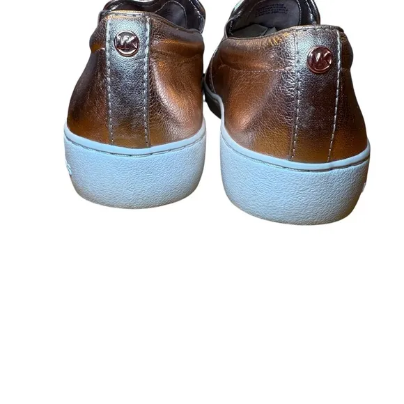 Michael Kors Slip-On Sneakers Women's 6.5M Metallic Bronze Leather MK Logo