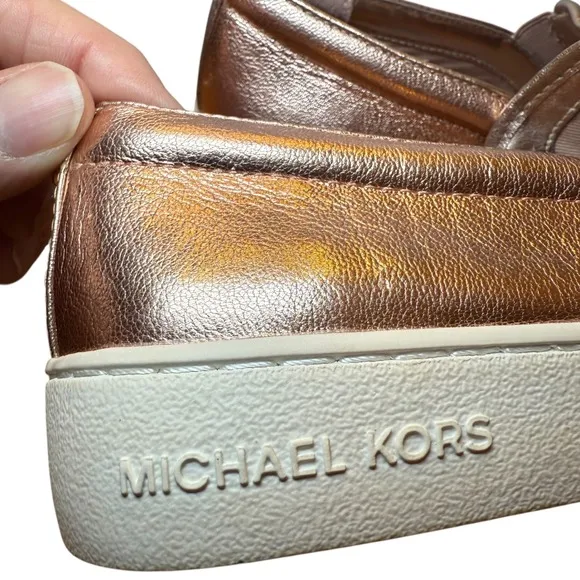 Michael Kors Slip-On Sneakers Women's 6.5M Metallic Bronze Leather MK Logo