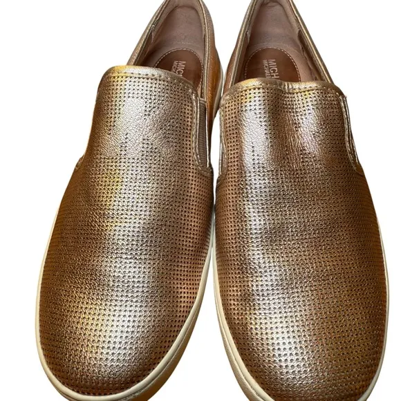 Michael Kors Slip-On Sneakers Women's 6.5M Metallic Bronze Leather MK Logo