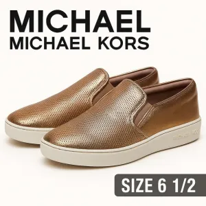Michael Kors Slip-On Sneakers Women's 6.5M Metallic Bronze Leather MK Logo