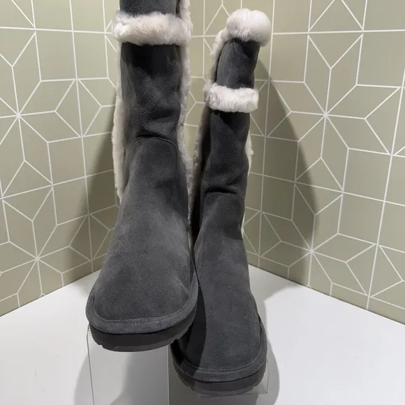 Michael Kors Women Black Charcoal Suede Winter Tall Snow Boots Shoes Sz 11