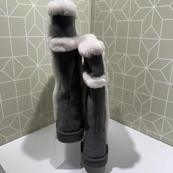 Michael Kors Women Black Charcoal Suede Winter Tall Snow Boots Shoes Sz 11