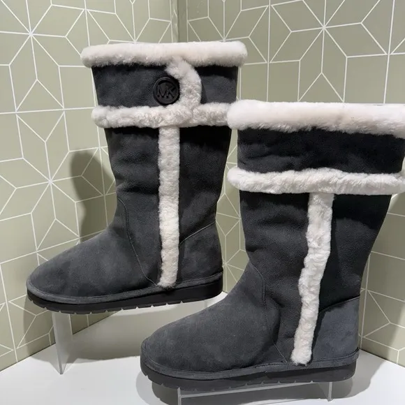 Michael Kors Women Black Charcoal Suede Winter Tall Snow Boots Shoes Sz 11