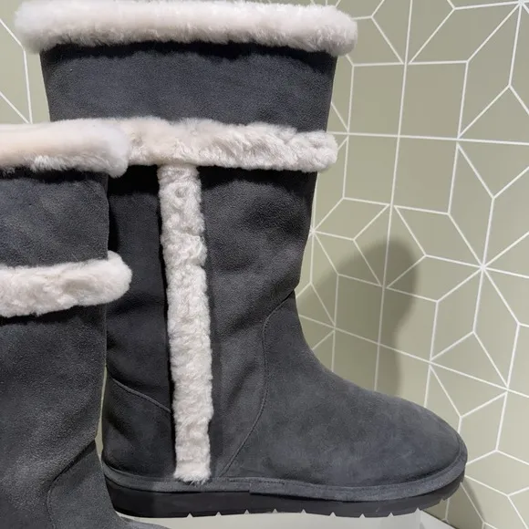 Michael Kors Women Black Charcoal Suede Winter Tall Snow Boots Shoes Sz 11