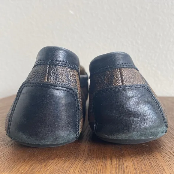 Michael Michael Kors Signature Brown &amp; Black Slip On Loafers Gold Lock, 7.5M