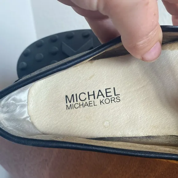 Michael Michael Kors Signature Brown &amp; Black Slip On Loafers Gold Lock, 7.5M