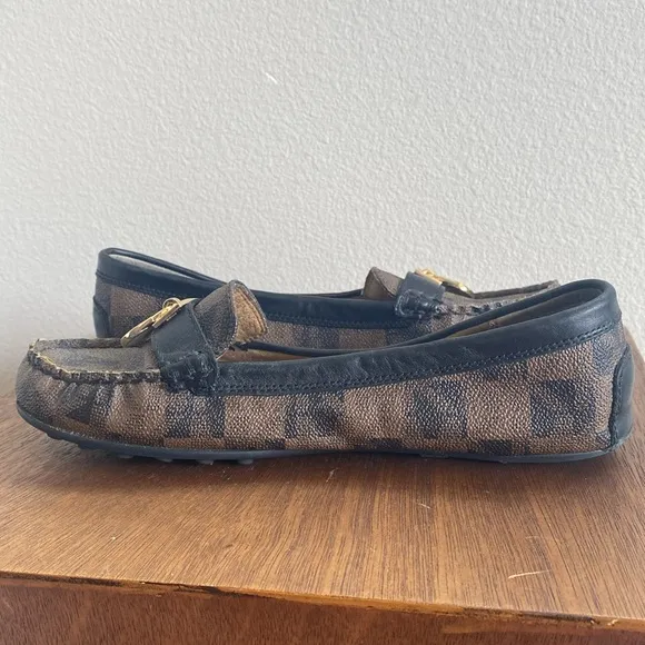 Michael Michael Kors Signature Brown &amp; Black Slip On Loafers Gold Lock, 7.5M