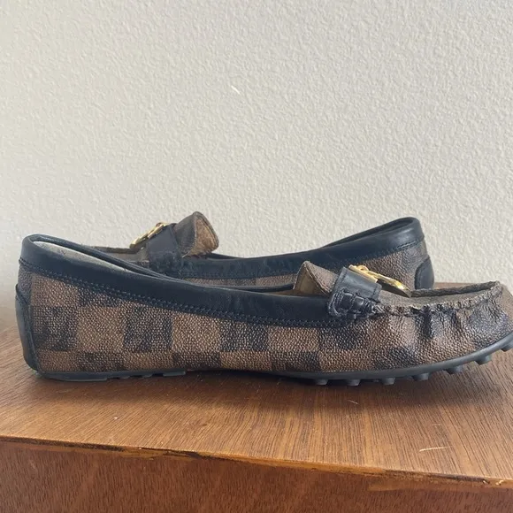 Michael Michael Kors Signature Brown &amp; Black Slip On Loafers Gold Lock, 7.5M