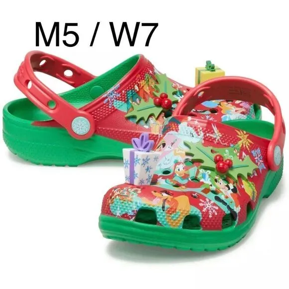 Mickey Mouse &amp; Friends Holiday Christmas CROCS Shoes Disney NWT W 6, 7 &amp; 10