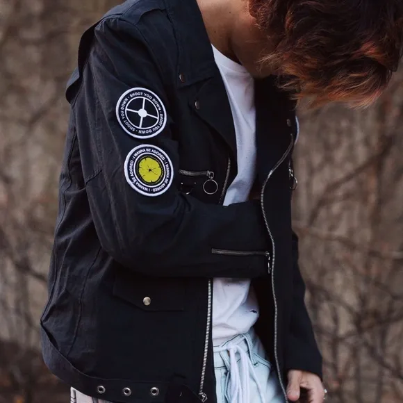 💣Midnight Studios Shane Gonzales Poplin Bondage Rider Biker Moto Jacket Patches