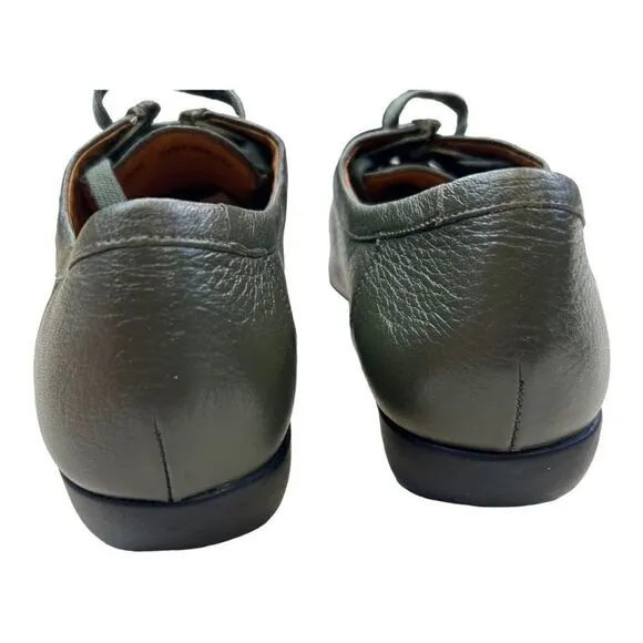 Mileno Womens Leather Lace Up Round Toe Loafer Comfort Shoes Olive Green Size 38