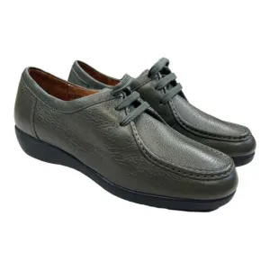 Mileno Womens Leather Lace Up Round Toe Loafer Comfort Shoes Olive Green Size 38