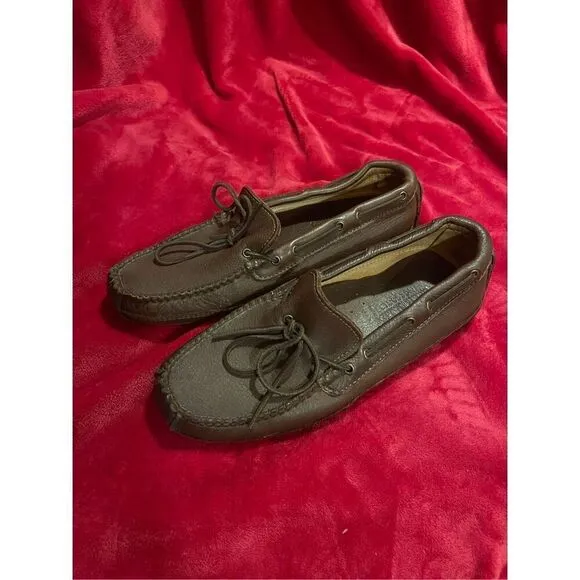 MINNETONKA Driving Loafer Shoes Mens 12 Brown Leather Shoes